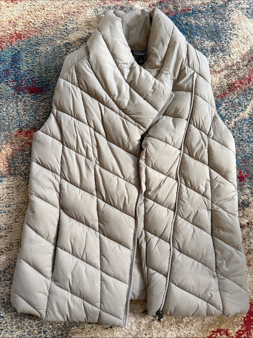Nicole Miller Light Stone Quilted Asymmetric Puffer Vest